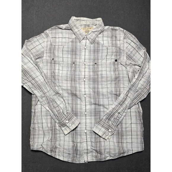 DKNY Jeans Mens XL Plaid Western Shirt Long Sleeve Button Up Casual Y2K Skull - Picture 1 of 7